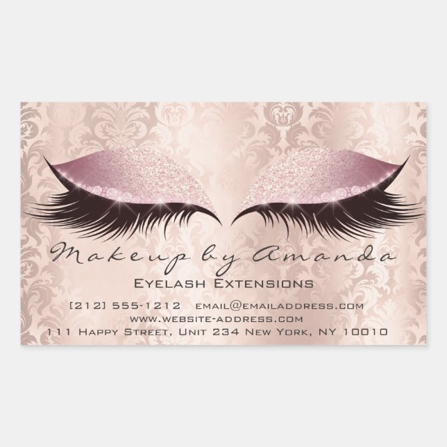 Eyelash Extension Pink Makeup Artist Beauty Damask Rectangular Sticker (Front)