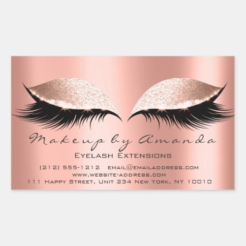 Eyelash Extension Pink Makeup Coral Beauty Salon Rectangular Sticker