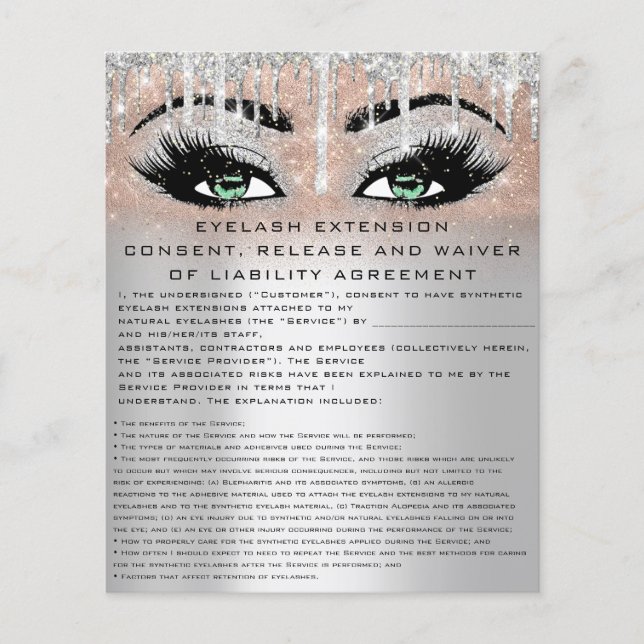 EYELASH EXTENSION RELEASE WAIVER Green Eye Flyer (Front)