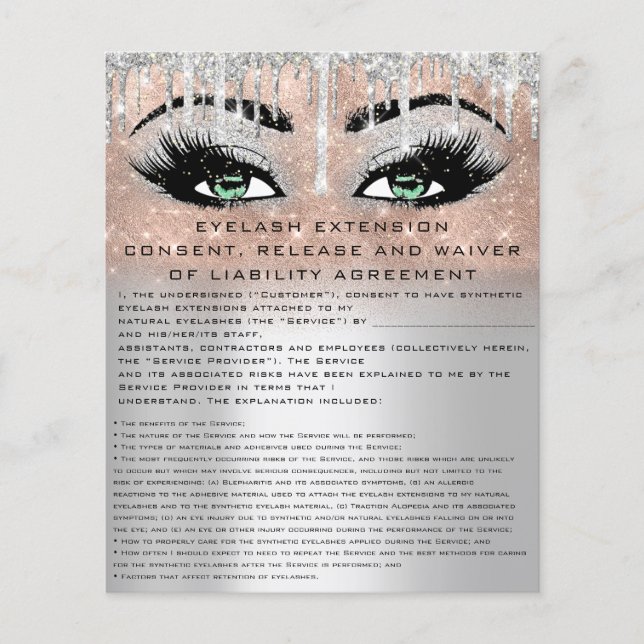EYELASH EXTENSION RELEASE WAIVER Green Eyes Flyer (Front)