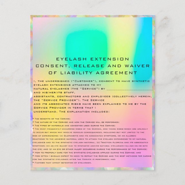 EYELASH EXTENSION RELEASE WAIVER Holograph Bokeh Flyer (Front)