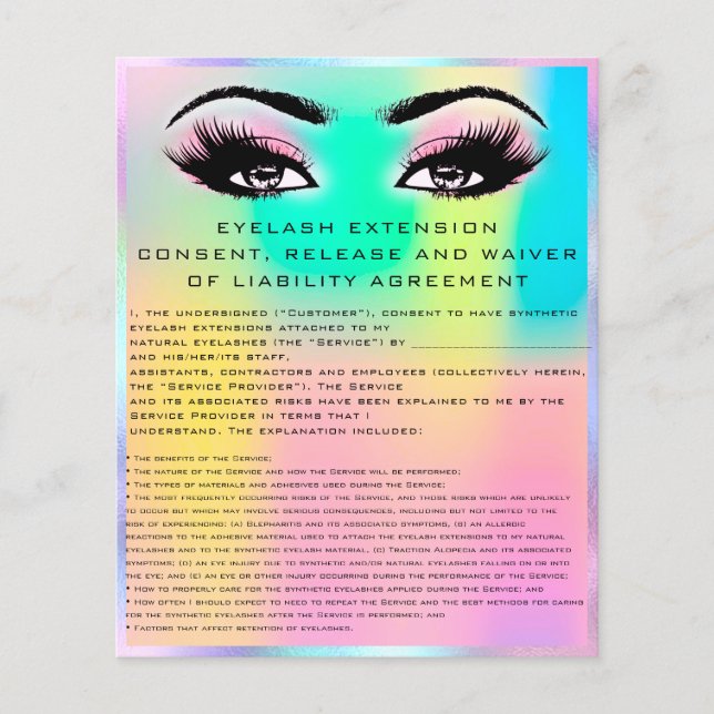 EYELASH EXTENSION RELEASE WAIVER Holograph Flyer (Front)