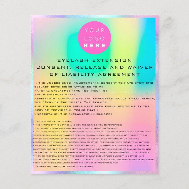 EYELASH EXTENSION RELEASE WAIVER Holograph Logo Flyer (Front)
