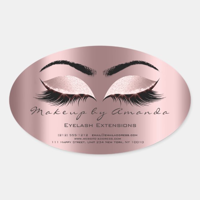 Eyelash Extension Round Makeup Artist Beauty Rose Oval Sticker (Front)