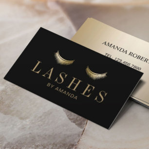 Eyelash Extension Salon Modern Black Gold Business Card