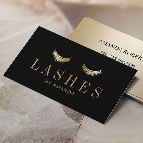 Eyelash Extension Salon Modern Black Gold Business Card