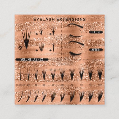 Eyelash Extension Studio Shop Copper Rose  Square Business Card