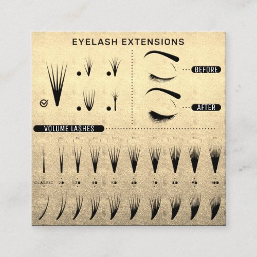 Eyelash Extension Studio Shop Gold Black Modern Square Business Card