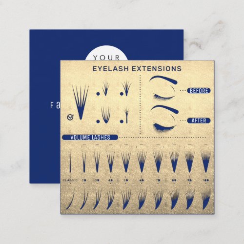 Eyelash Extension Studio Shop Gold Blue Navy  Square Business Card