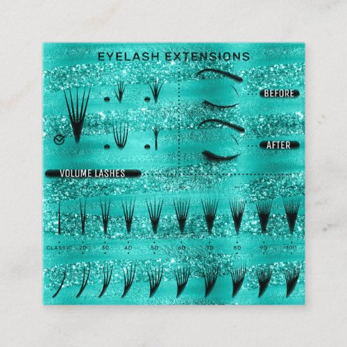 Eyelash Extension Studio Shop Mint Green Aqua Square Business Card