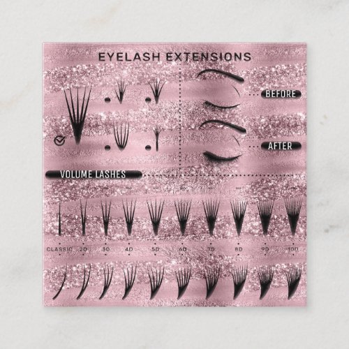 Eyelash Extension Studio Shop Pink Glitter Blush  Square Business Card