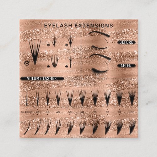 Eyelash Extension Studio Shop Rose Glitter Effect Square Business Card