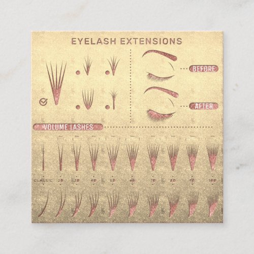 Eyelash Extension Studio Shop Rose Gold  Square Business Card