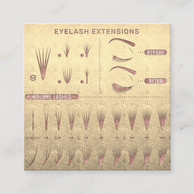 Eyelash Extension Studio Shop Rose Gold  Square Business Card (Front)