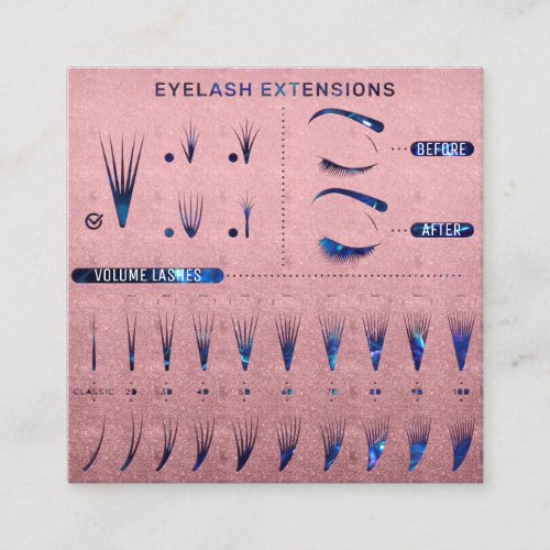 Eyelash Extension Studio Shop Rose Pink Blue Square Business Card