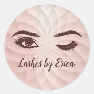 Eyelash Extensions Abstract Rose Gold Lotus Floral Classic Round Sticker