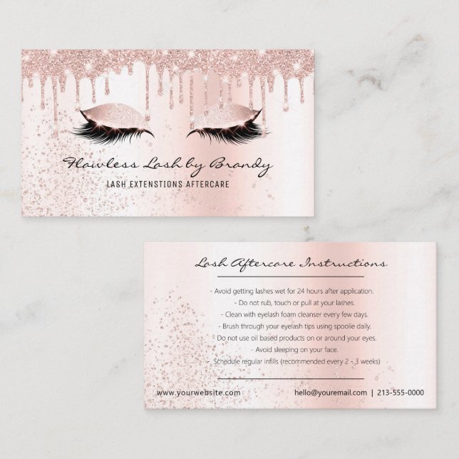 Eyelash Extensions Aftercare Glam Lashes Business  Business Card (Front/Back)