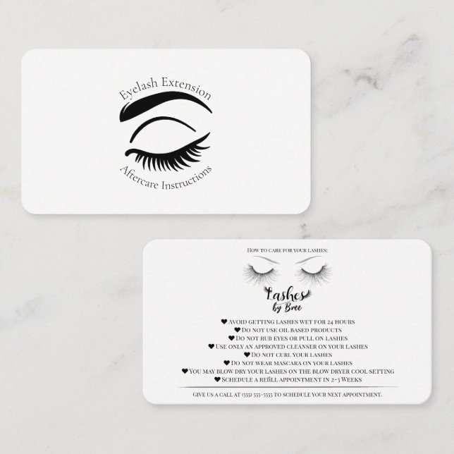 Eyelash Extensions Aftercare How to Care for Lash Business Card (Front/Back)