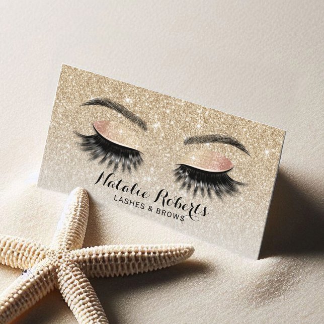 Eyelash Extensions Chic Gold Glitter Beauty Salon Business Card (Creator Uploaded)