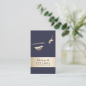 Eyelash Extensions Classy Blue & Gold Modern Business Card (Standing Front)