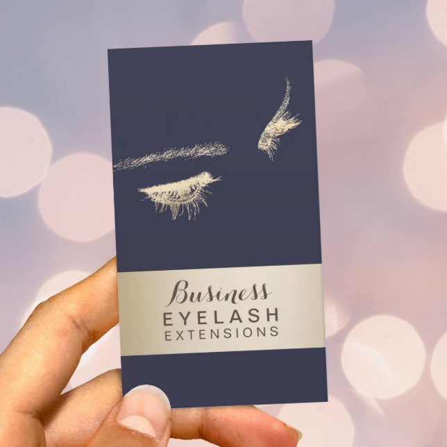 Eyelash Extensions Classy Blue & Gold Modern Business Card