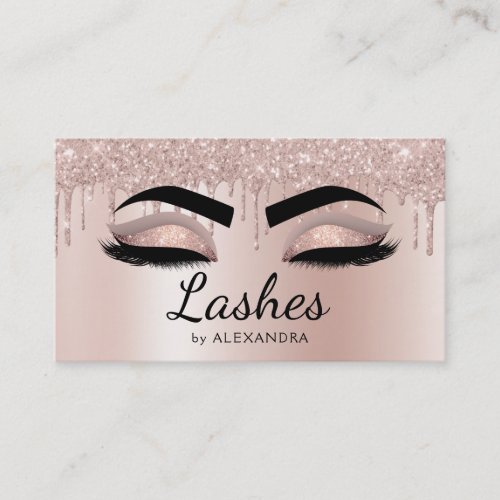 Eyelash Extensions Dripping Glitter Rose Gold Business Card