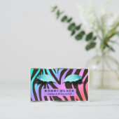 Eyelash Extensions Glitter Makeup Bright Zebra Business Card (Standing Front)