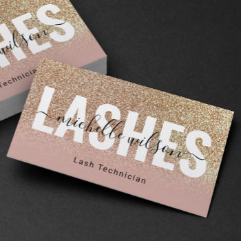 Eyelash Extensions Gold Glitter Typography Lashes Business Card by BlackEyesDrawing at Zazzle