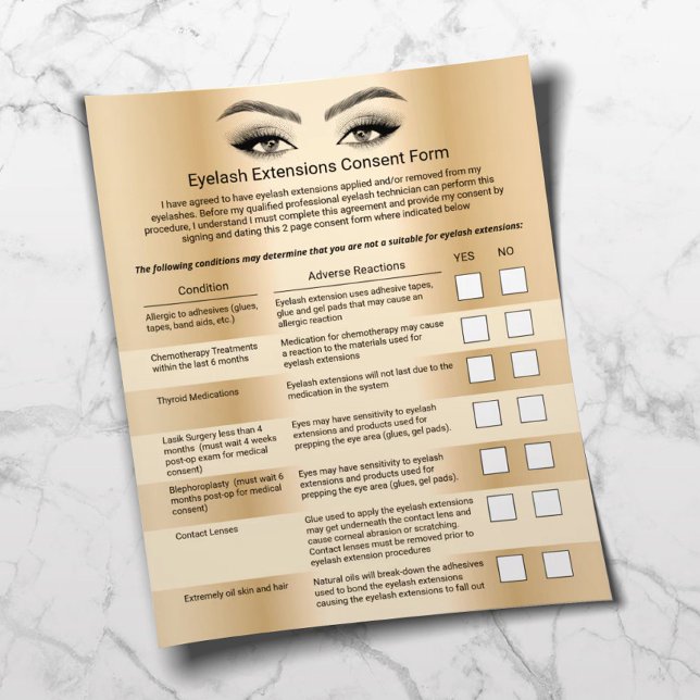 Eyelash Extensions Golden Liability Waiver Flyer (Creator Uploaded)