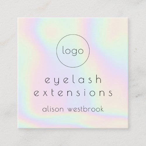 Eyelash extensions holographic rainbow custom logo square business card