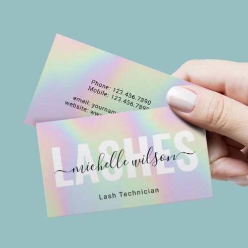 Eyelash Extensions Holographic Typography Lash Bar Business Card