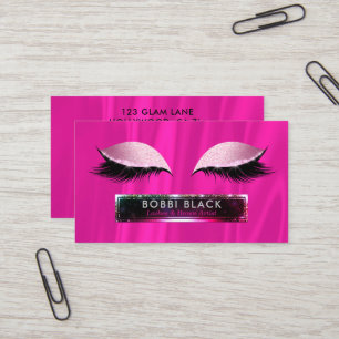 Eyelash Extensions Hot Pink Glitter Glam Makeup Business Card