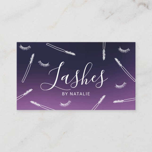 Eyelash Extensions Lash Bar Elegant Deep Purple Business Card (Front)