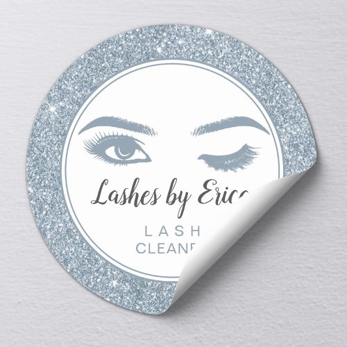 Eyelash Extensions Lash Cleaner Dusty Blue Glitter Classic Round Sticker