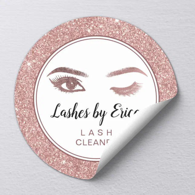 Eyelash Extensions Lash Cleaner Rose Gold Glitter Classic Round Sticker Zazzle 7708