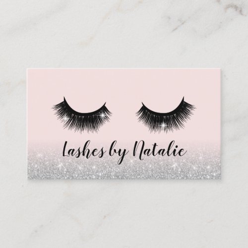 Eyelash Extensions Lash Salon Pink  Silver Ombre Business Card