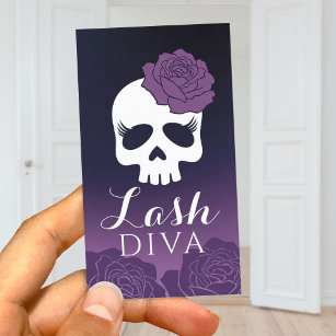 Eyelash Extensions Lash Salon Purple Floral Skull  Business Card