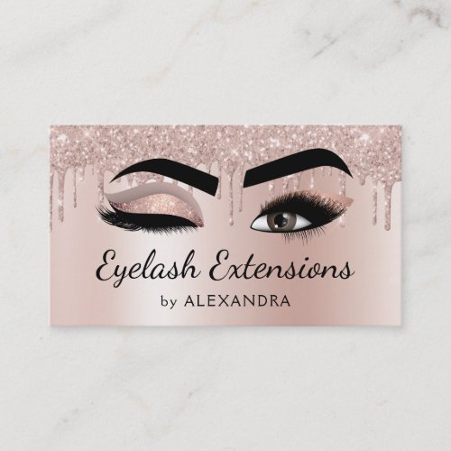 Eyelash Extensions Lashes Glitter Rose Gold Pink Business Card