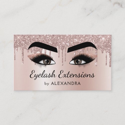 Eyelash Extensions Lashes Glitter Rose Gold Pink Business Card