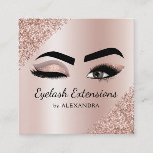 Eyelash Extensions Lashes Glitter Rose Gold Pink Square Business Card