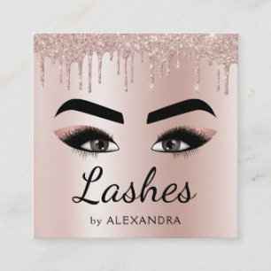 Eyelash Extensions Lashes Glitter Rose Gold Pink Square Business Card