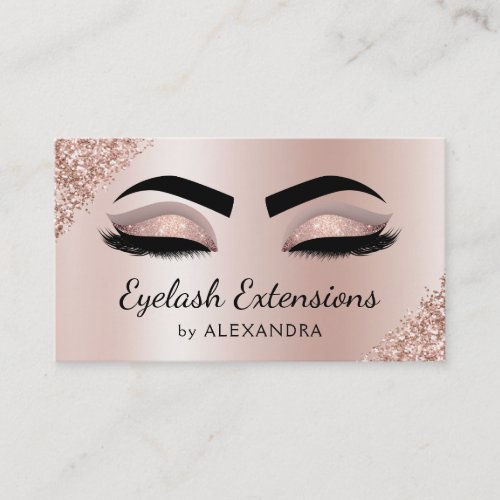 Eyelash Extensions Lashes Glitter Rose Gold Salon Business Card