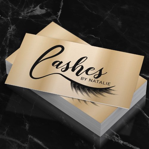 Eyelash Extensions Lashes Typography Gold Salon Business Card