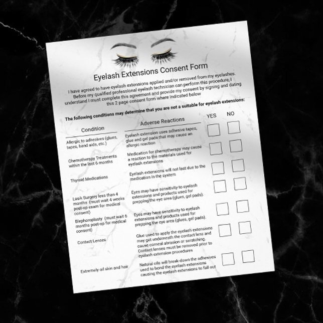 Eyelash Extensions Liability Waiver Modern Marble Flyer (Creator Uploaded)