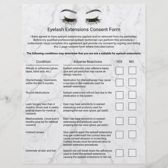 Eyelash Extensions Liability Waiver Modern Marble Flyer