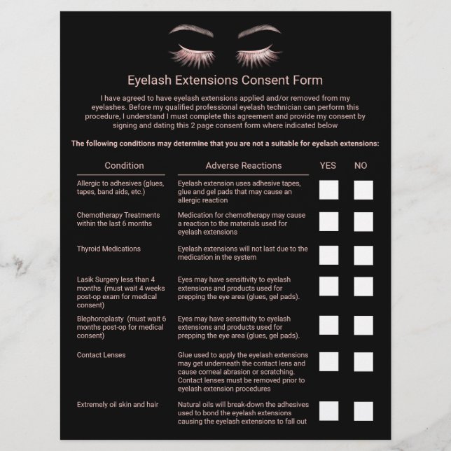 Eyelash Extensions Liability Waiver Plain Black Flyer (Front)