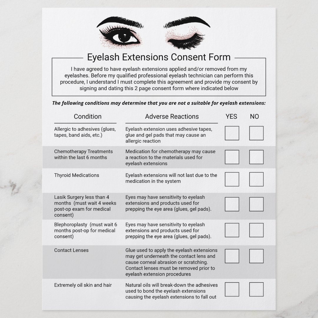 Eyelash Extensions Liability Waiver Release Form 2 Flyer | Zazzle