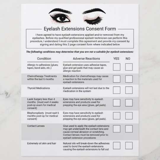 Eyelash Extensions Liability Waiver Release Form 2 Flyer | Zazzle.com
