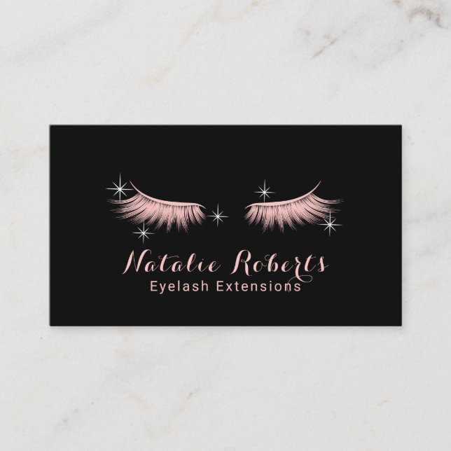 Eyelash Extensions Makeup Artist Black Blush Pink Business Card (Front)
