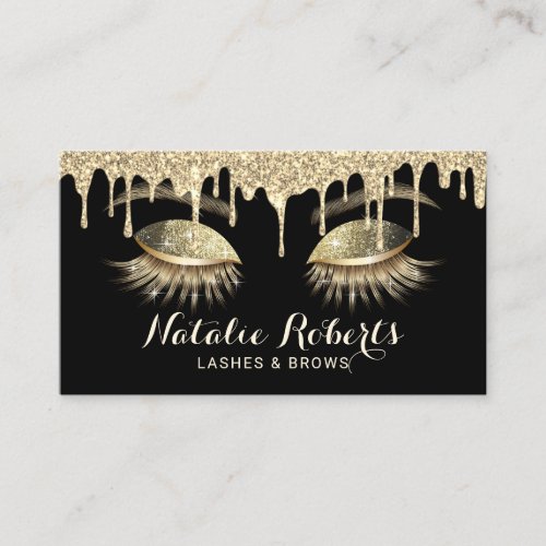 Eyelash Extensions Makeup Artist Modern Gold Drips Business Card